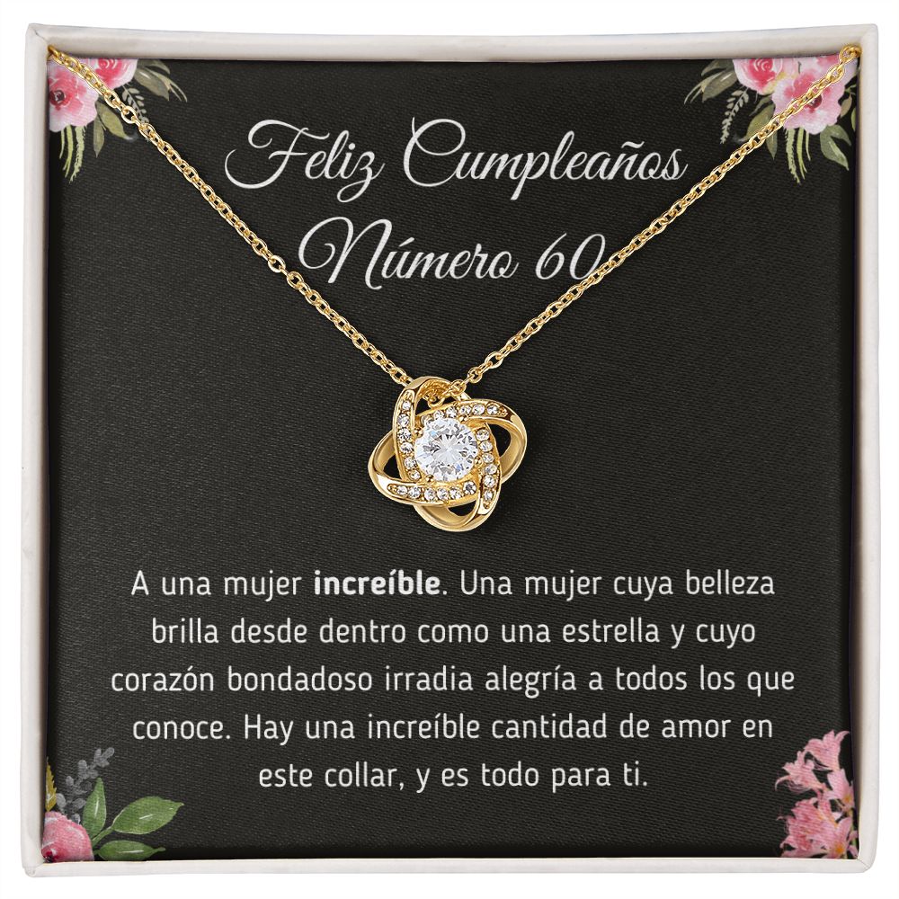 Feliz Cumpleaños Número 60 Collar Jewelry 18K Yellow Gold Finish Two-Toned Gift Box