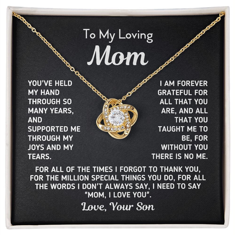 Gift for Mom From Son - "Without You There Is No Me" Gold Knot Necklace Jewelry 18K Yellow Gold Finish Two-Toned Gift Box