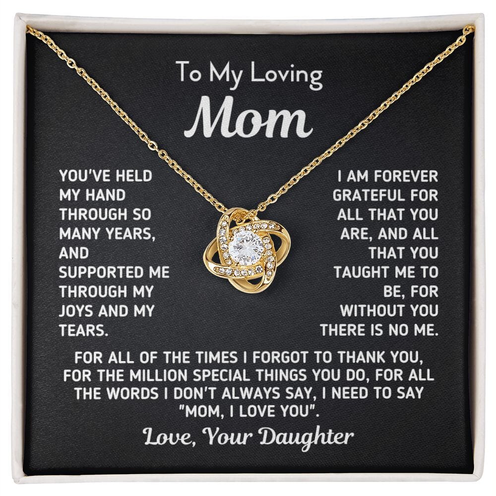 Gift for Mom From Daughter "Without You There Is No Me" Knot Necklace Jewelry 18K Yellow Gold Finish Two-Toned Gift Box