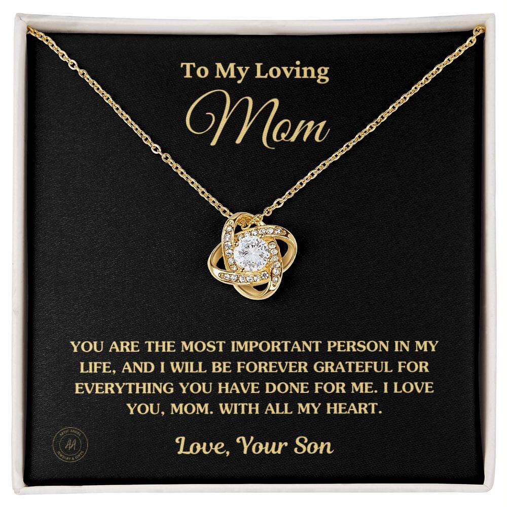 Gift for Mom From Son - "The Most Important Person In My Life" Necklace Jewelry 18K Yellow Gold Finish Two-Toned Gift Box