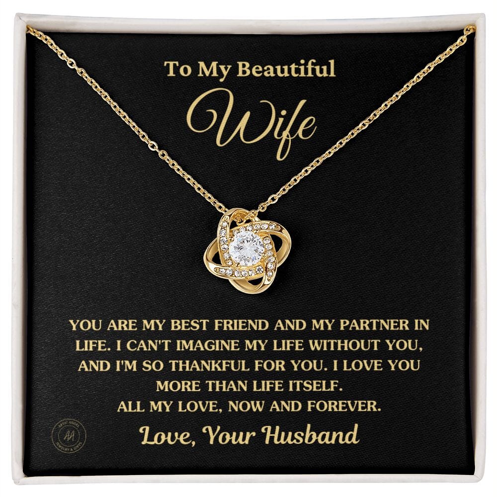 Gift For Wife "You Are My Best Friend And My Partner In Life" Knot Necklace Jewelry 18K Yellow Gold Finish Standard Box