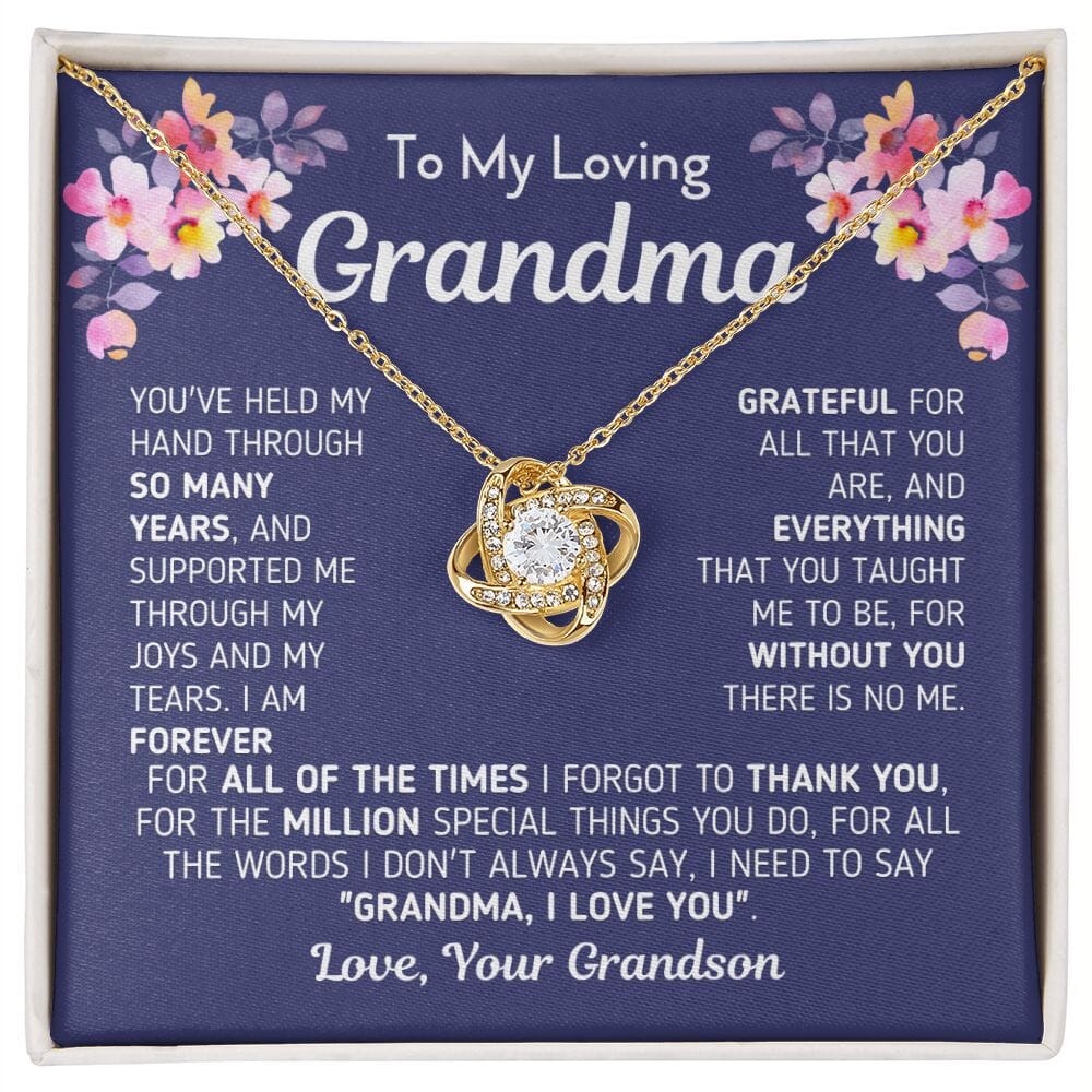 Gift for Grandma From Grandson "Without You There Is No Me" Knot Necklace Jewelry 18K Yellow Gold Finish Two-Toned Gift Box