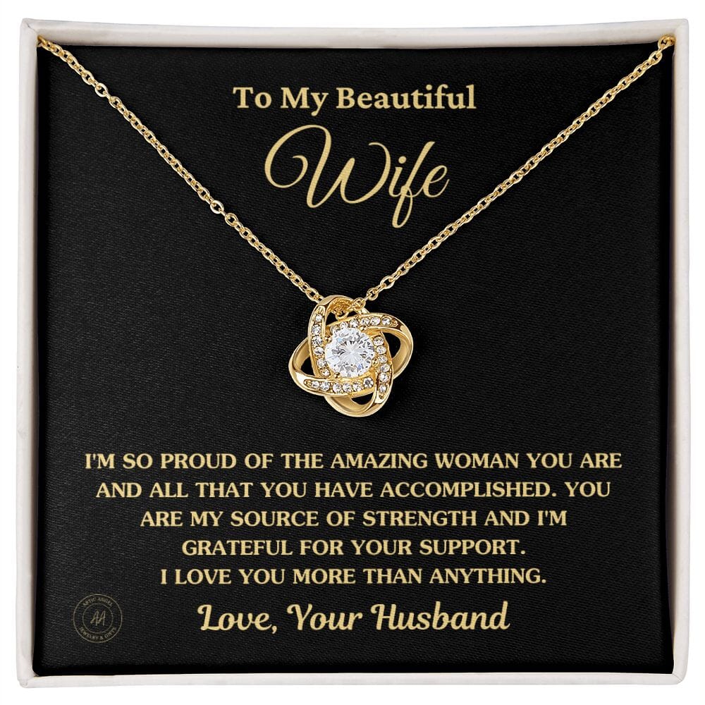 Gift For Wife "I'm So Proud Of The Amazing Woman You Are" Knot Necklace Jewelry 18K Yellow Gold Finish Standard Box