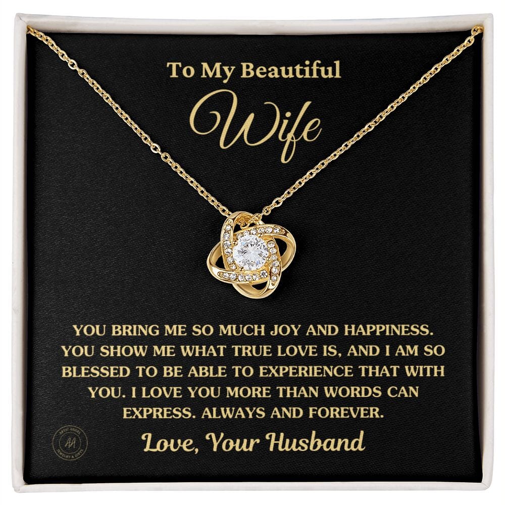 Gift For Wife "You Bring Me So Much Joy And Happiness" Knot Necklace Jewelry 18K Yellow Gold Finish Standard Box
