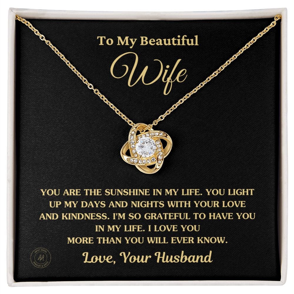 Gift For Wife "You Are The Sunshine Of My Live" Knot Necklace Jewelry 18K Yellow Gold Finish Standard Box