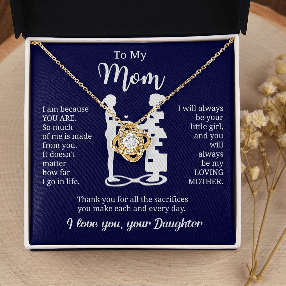 Gift For Mom From Daughter "I Am Because You Are" Knot Necklace Jewelry 18K Yellow Gold Finish Two-Toned Gift Box