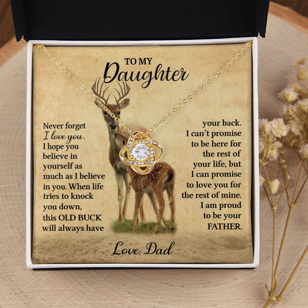 Gift For Daughter "Never Forget I Love You" Love Dad Necklace (Deer) Jewelry 18K Yellow Gold Finish Two-Toned Gift Box