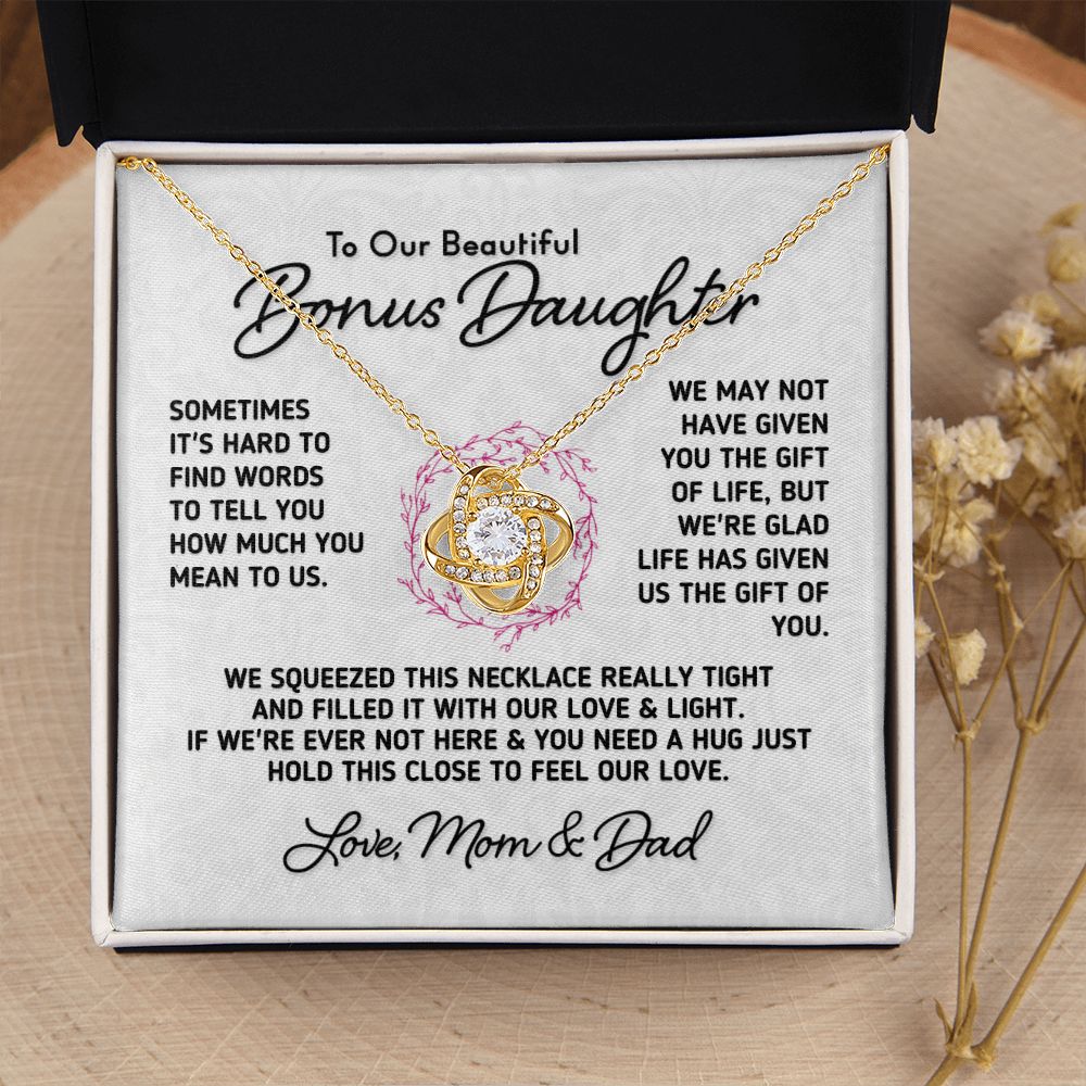 Gift for Bonus Daughter "Gift Of You" Necklace From Mom and Dad Jewelry 18K Yellow Gold Finish Two-Toned Gift Box