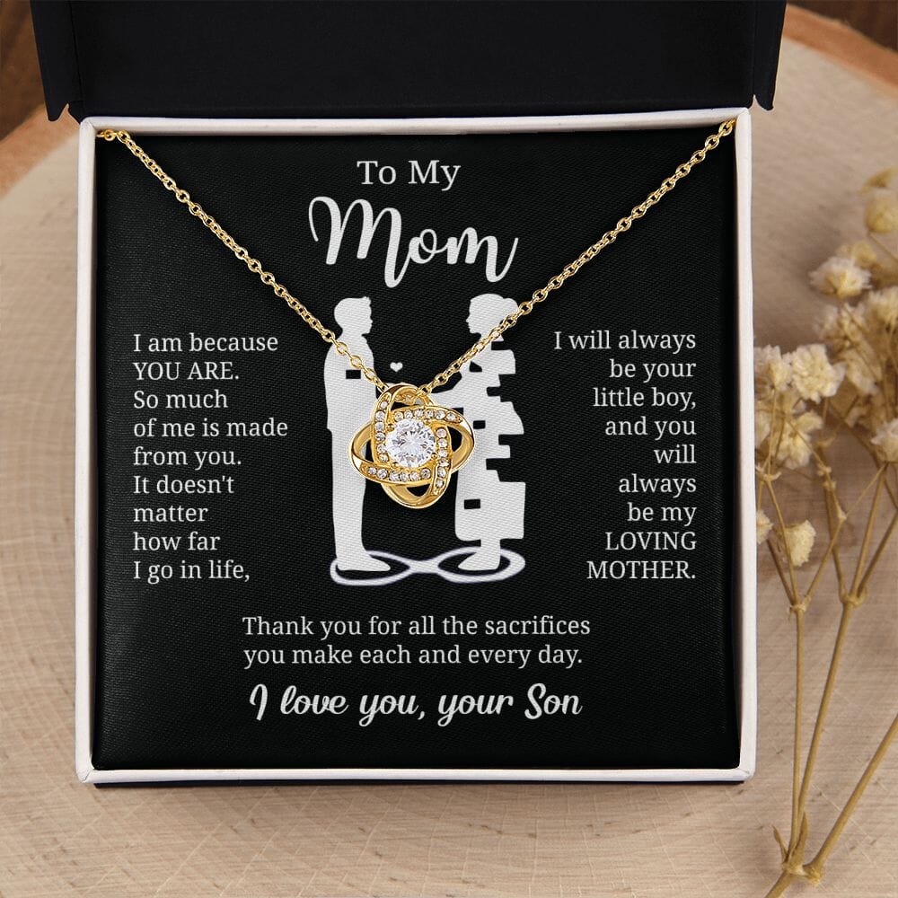 Gift For Mom From Son "I Am Because You Are" Necklace Jewelry 18K Yellow Gold Finish Two-Toned Gift Box