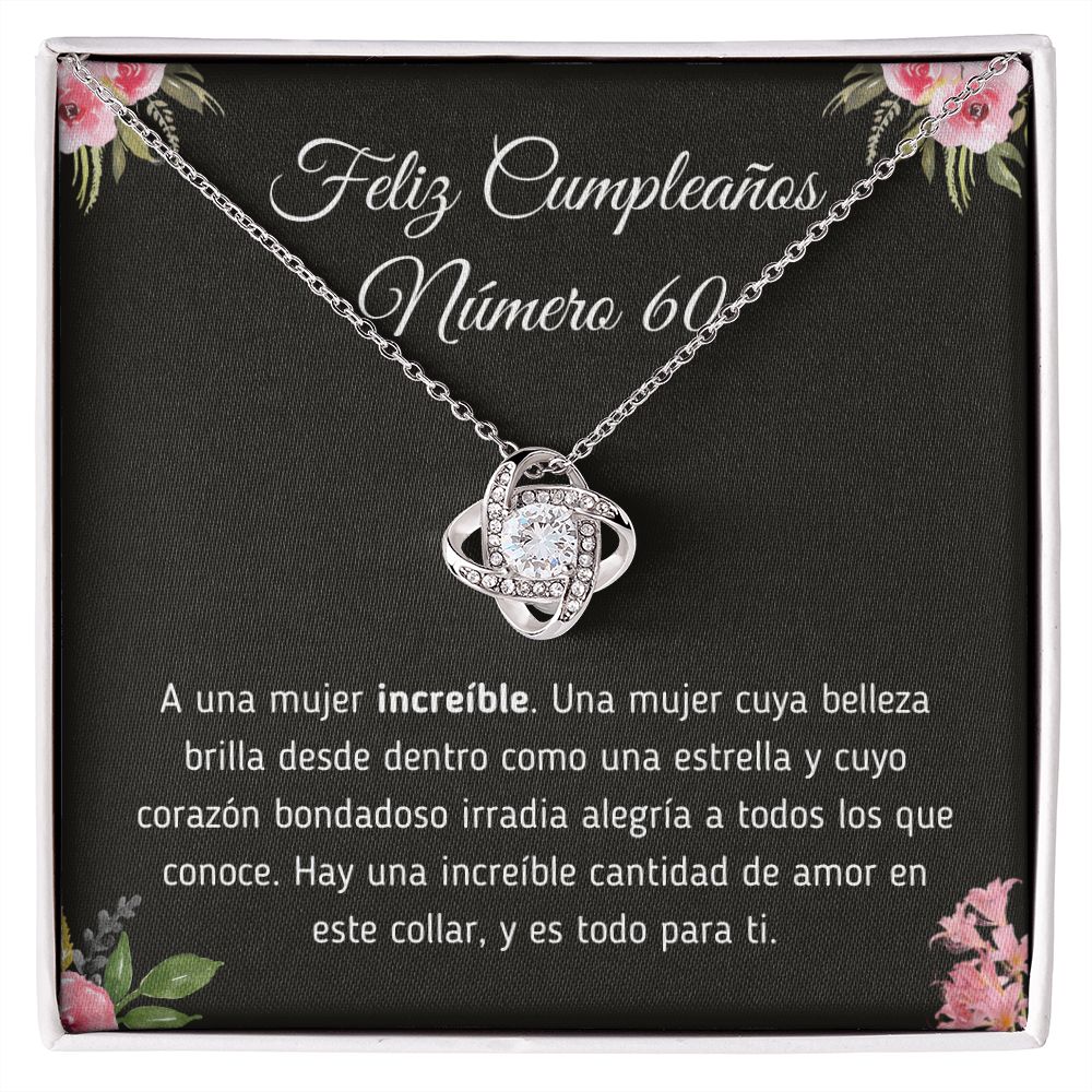 Feliz Cumpleaños Número 60 Collar Jewelry 14K White Gold Finish Two-Toned Gift Box