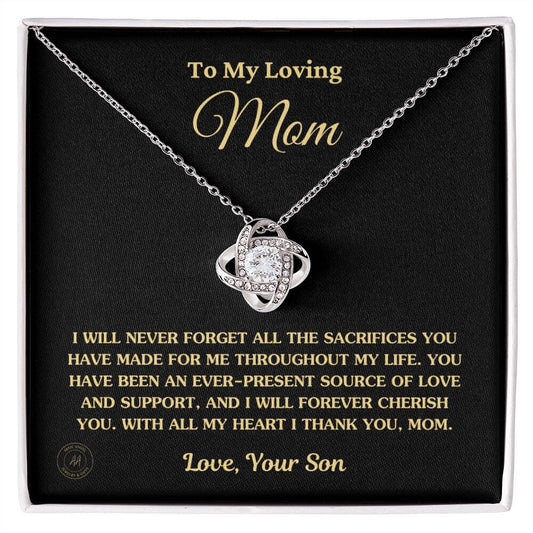 Gift for Mom From Son - "I Never Forget All The Sacrifices You Made" Necklace Jewelry 14K White Gold Finish Standard Box