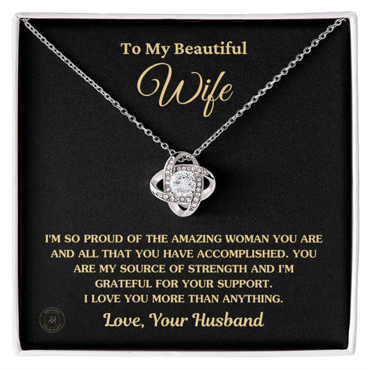 Gift For Wife "I'm So Proud Of The Amazing Woman You Are" Knot Necklace Jewelry 14K White Gold Finish Standard Box 