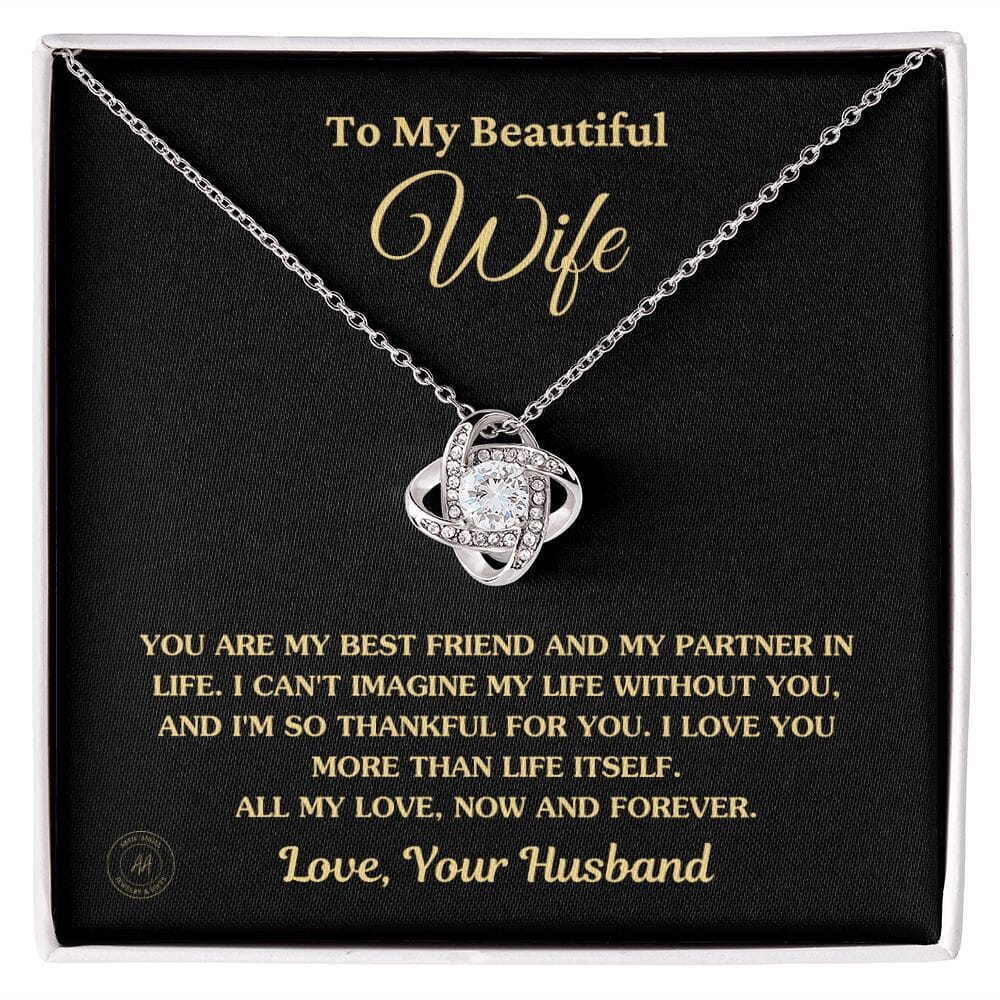 Gift For Wife "You Are My Best Friend And My Partner In Life" Knot Necklace Jewelry 14K White Gold Finish Standard Box
