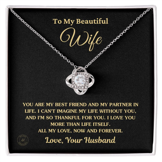 Gift For Wife "You Are My Best Friend And My Partner In Life" Knot Necklace Jewelry 14K White Gold Finish Standard Box
