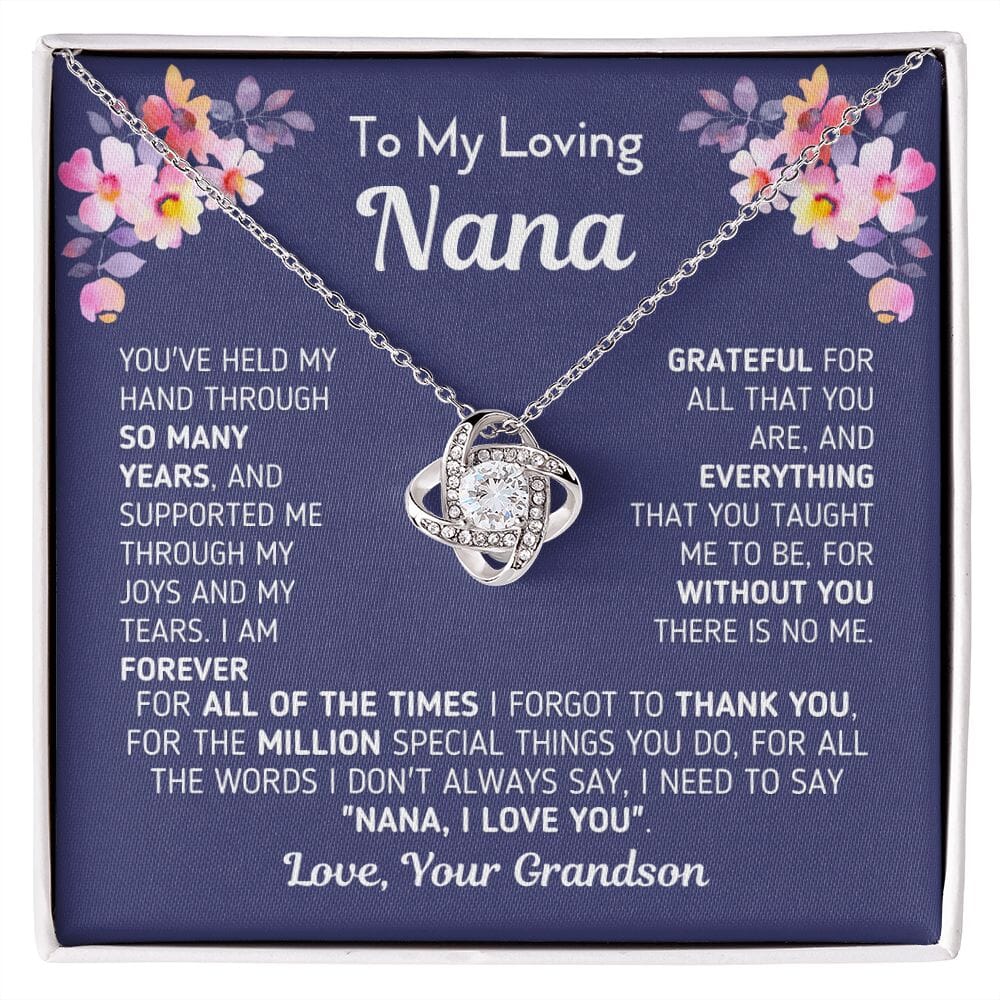 Gift for Nana From Grandson "Without You There Is No Me" Knot Necklace Jewelry 14K White Gold Finish Two-Toned Gift Box
