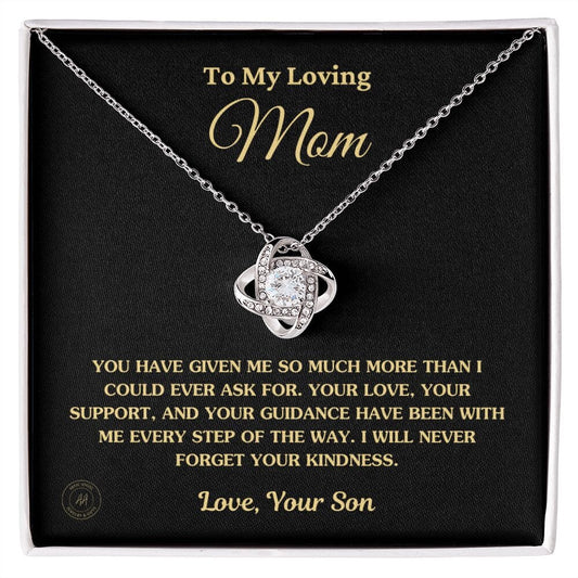 Gift for Mom From Son - "I Will Never Forget Your Kindness" Necklace Jewelry 14K White Gold Finish Two-Toned Gift Box