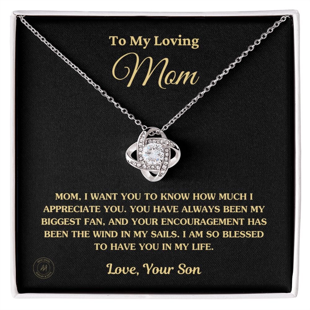 To Mom From Son - 5 Amazon Love Knot Necklace Jewelry 14K White Gold Finish Two-Toned Gift Box
