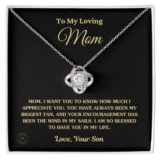 To Mom From Son - 5 Amazon Love Knot Necklace Jewelry 14K White Gold Finish Two-Toned Gift Box
