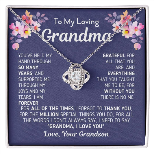 Gift for Grandma From Grandson "Without You There Is No Me" Knot Necklace Jewelry 14K White Gold Finish Two-Toned Gift Box