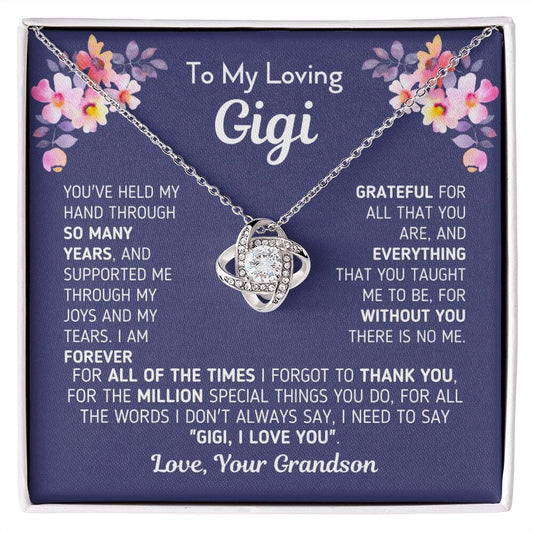 Gift for Gigi From Grandson "Without You There Is No Me" Knot Necklace Jewelry 14K White Gold Finish Two-Toned Gift Box