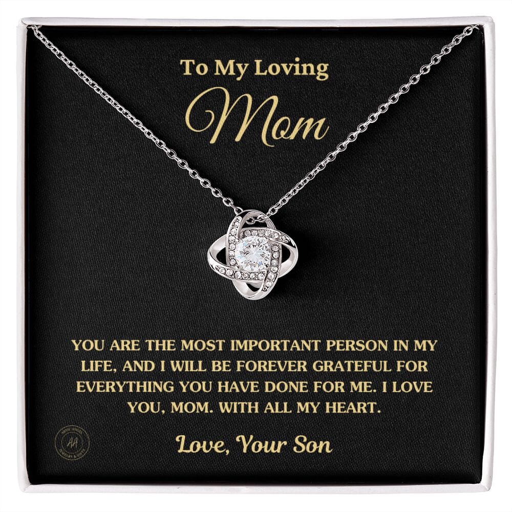 Gift for Mom From Son - "The Most Important Person In My Life" Necklace Jewelry 14K White Gold Finish Two-Toned Gift Box