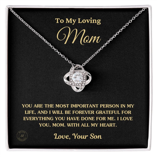 Gift for Mom From Son - "The Most Important Person In My Life" Necklace Jewelry 14K White Gold Finish Two-Toned Gift Box
