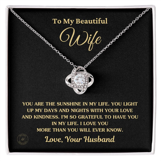 Gift For Wife "You Are The Sunshine Of My Live" Knot Necklace Jewelry 14K White Gold Finish Standard Box