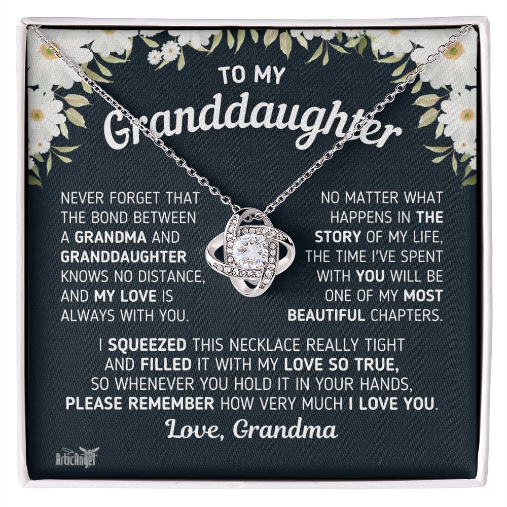 Gift For Granddaughter "The Bond Between a Grandma and Granddaughter" Necklace Jewelry 14K White Gold Finish Two-Toned Gift Box