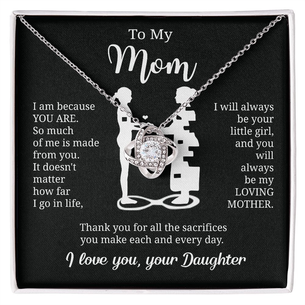 Gift For Mom From Daughter "I Am Because You Are" Necklace Jewelry 14K White Gold Finish Two-Toned Gift Box