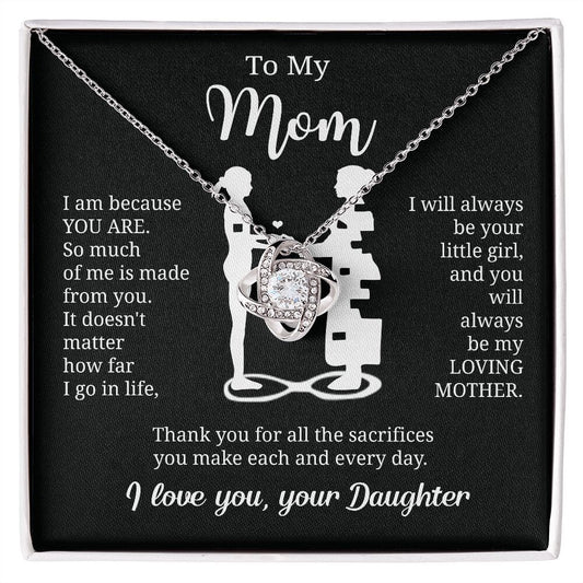 Gift For Mom From Daughter "I Am Because You Are" Necklace Jewelry 14K White Gold Finish Two-Toned Gift Box