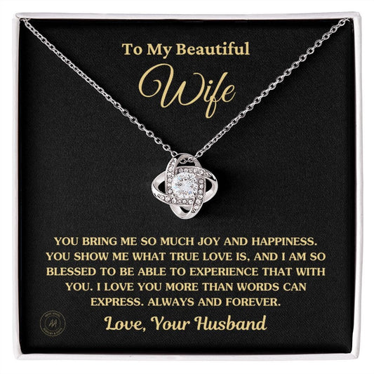 Gift For Wife "You Bring Me So Much Joy And Happiness" Knot Necklace Jewelry 14K White Gold Finish Standard Box