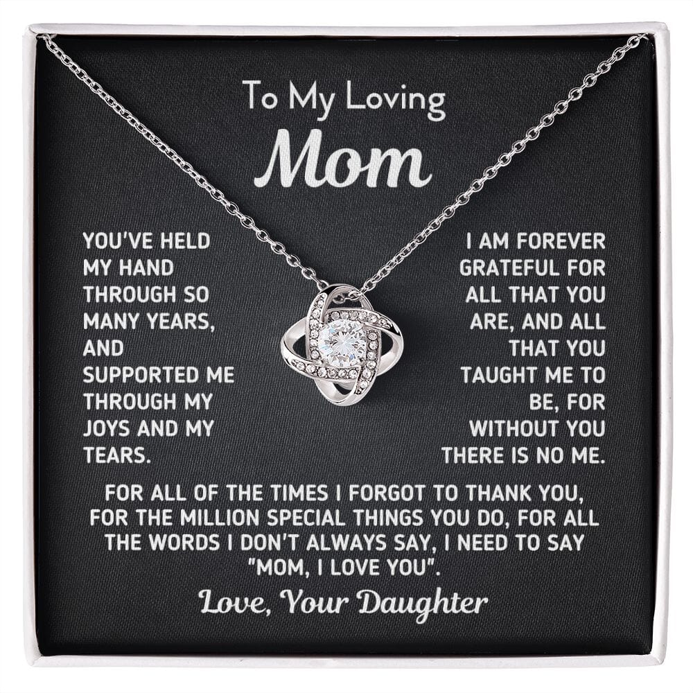 Gift for Mom From Daughter "Without You There Is No Me" Knot Necklace Jewelry 14K White Gold Finish Two-Toned Gift Box