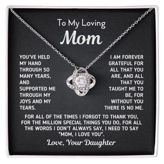Gift for Mom From Daughter "Without You There Is No Me" Knot Necklace Jewelry 14K White Gold Finish Two-Toned Gift Box
