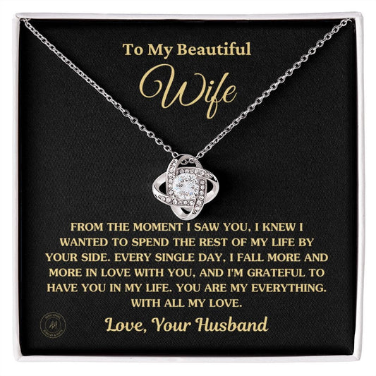 Gift For Wife "From The Moment I Saw You" Knot Necklace Jewelry 14K White Gold Finish Standard Box
