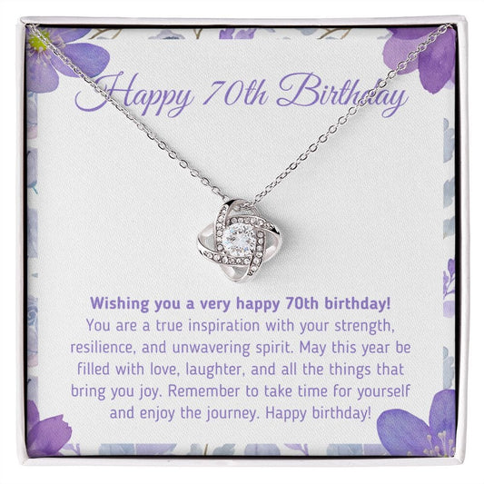 Beautiful "Happy 70th Birthday - You Are A True Inspiration" Knot Necklace Jewelry 14K White Gold Finish Two-Toned Gift Box