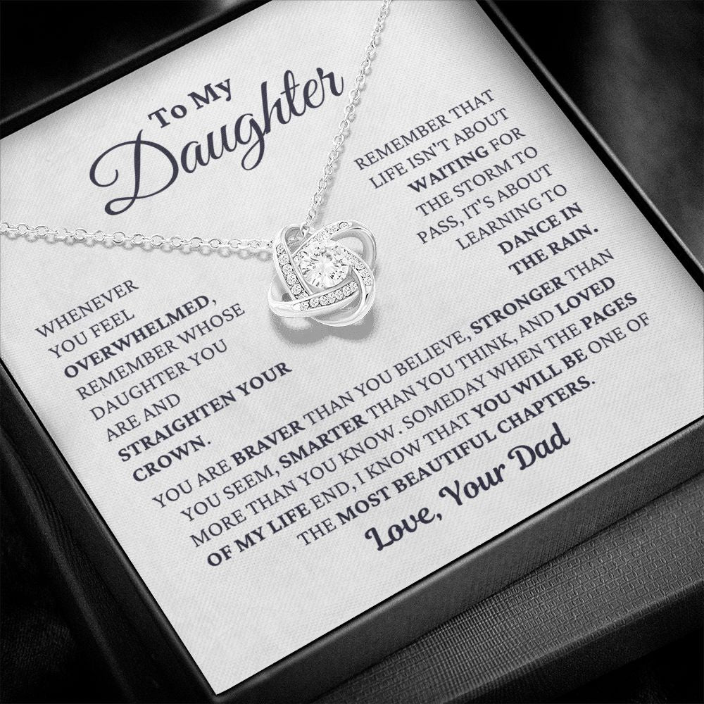 Gift For Daughter From Dad "Most Beautiful Chapters" Necklace Jewelry 14K White Gold Finish Two-Toned Gift Box