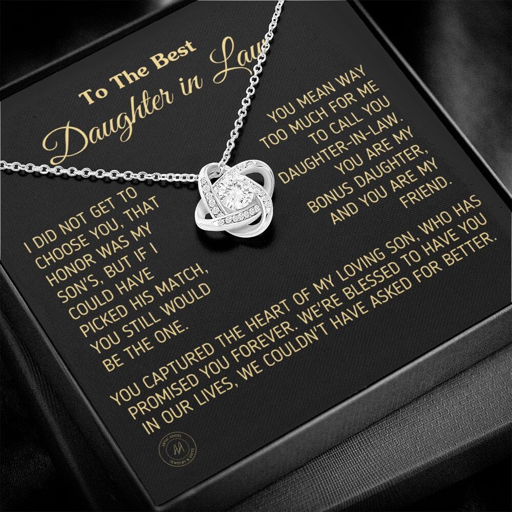 Gift for Daughter In Law "You Are My Bonus Daughter, You Are My Friend" Necklace Jewelry 14K White Gold Finish Two-Toned Gift Box