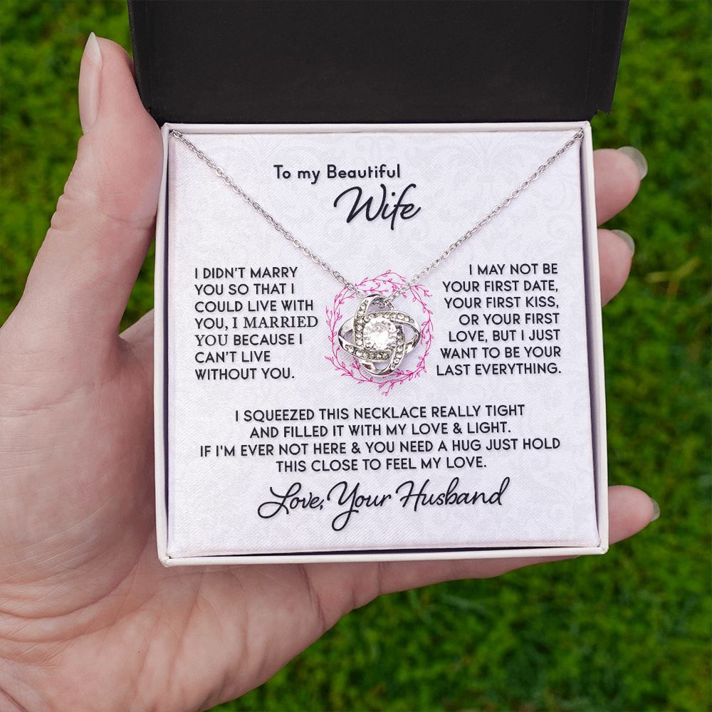 Gift for Wife "I Can't Live Without You" Gold Knot Necklace Jewelry