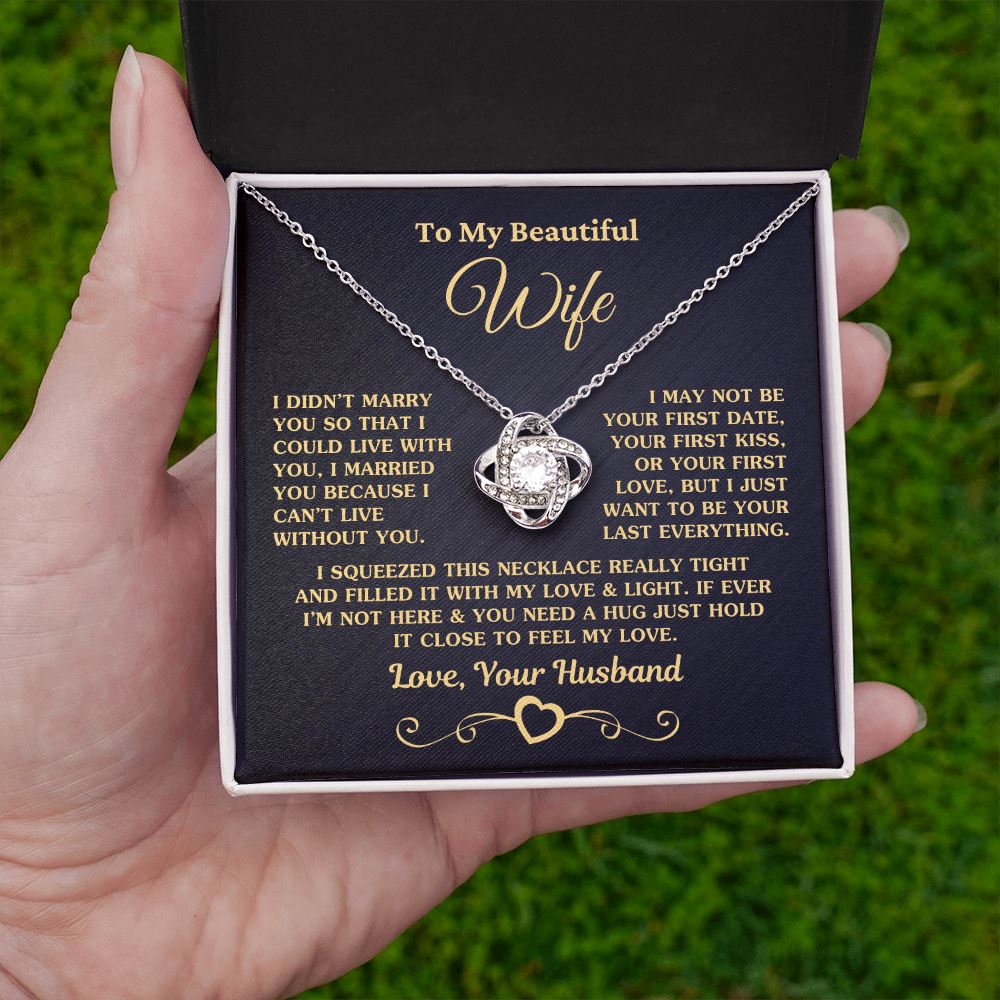 Gift for Wife "I Can't Live Without You" Gold Knot Necklace Jewelry