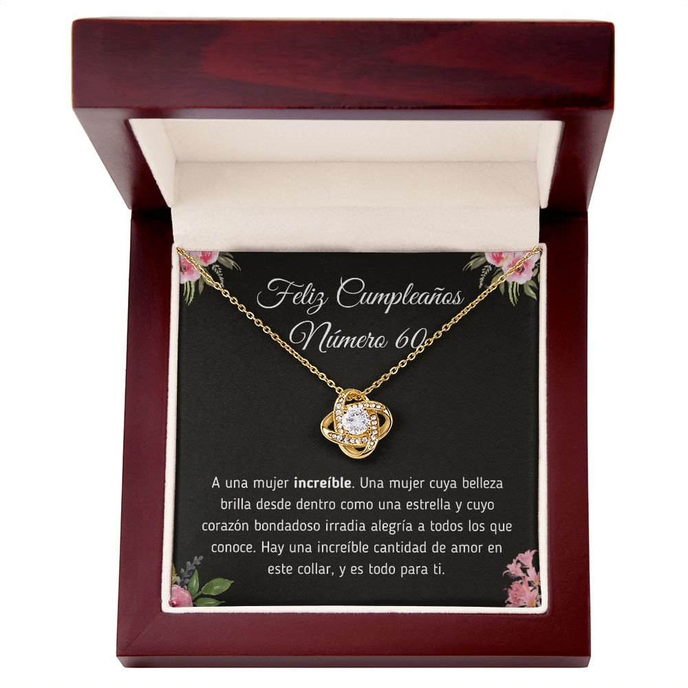 Feliz Cumpleaños Número 60 Collar Jewelry 18K Yellow Gold Finish Mahogany Style Luxury Box (w/LED)