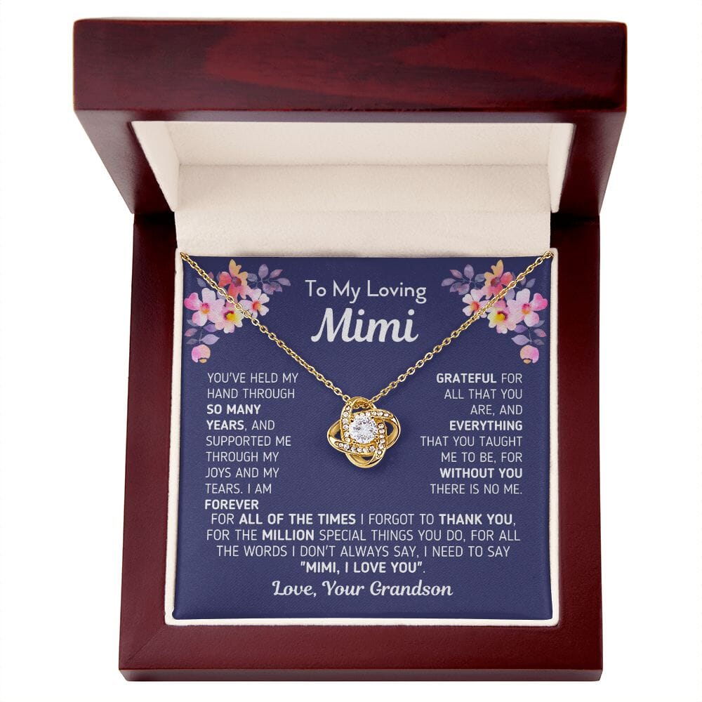 Gift for Mimi From Grandson "Without You There Is No Me" Knot Necklace Jewelry 18K Yellow Gold Finish Mahogany Style Luxury Box (w/LED)