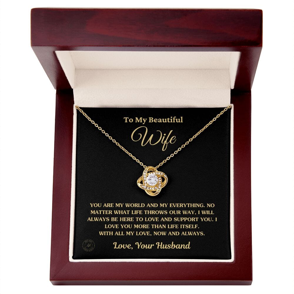 Gift For Wife "You Are My World And My Everything" Knot Necklace Jewelry 18K Yellow Gold Finish Luxury Box