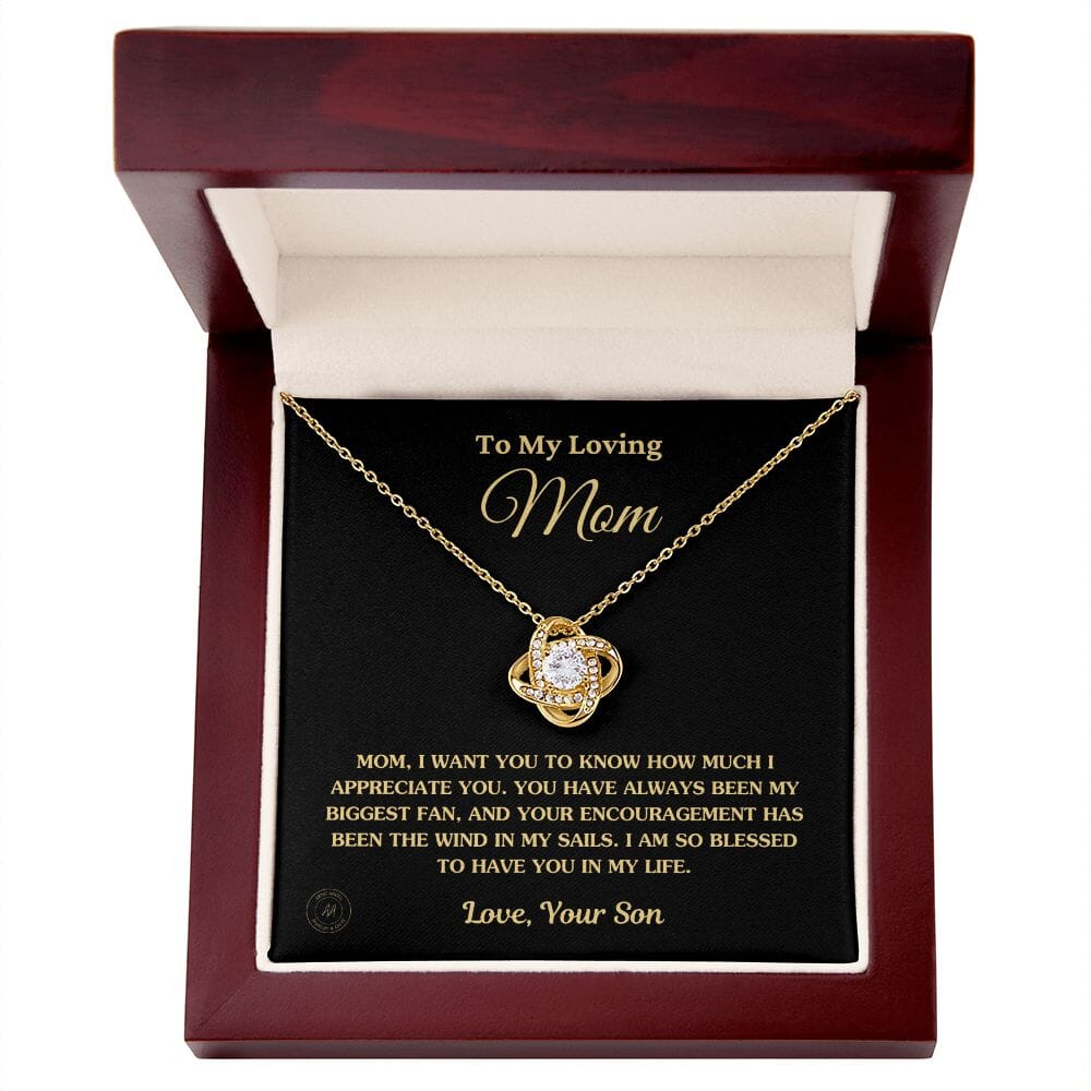 To Mom From Son - 5 Amazon Love Knot Necklace Jewelry 18K Yellow Gold Finish Mahogany Style Luxury Box (w/LED)