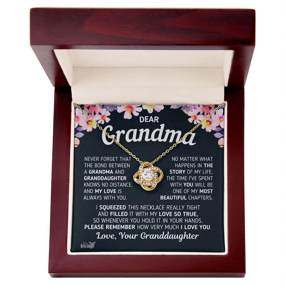 Gift For Grandma "The Bond Between a Grandma and Granddaughter" Necklace Jewelry 18K Yellow Gold Finish Mahogany Style Luxury Box (w/LED)