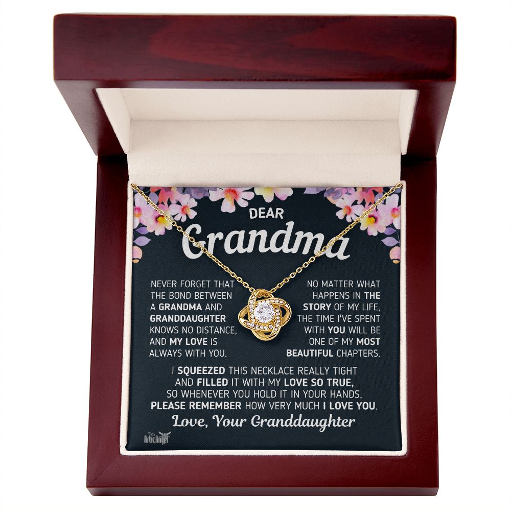 Gift For Grandma "The Bond Between a Grandma and Granddaughter" Necklace Jewelry 18K Yellow Gold Finish Mahogany Style Luxury Box (w/LED) 