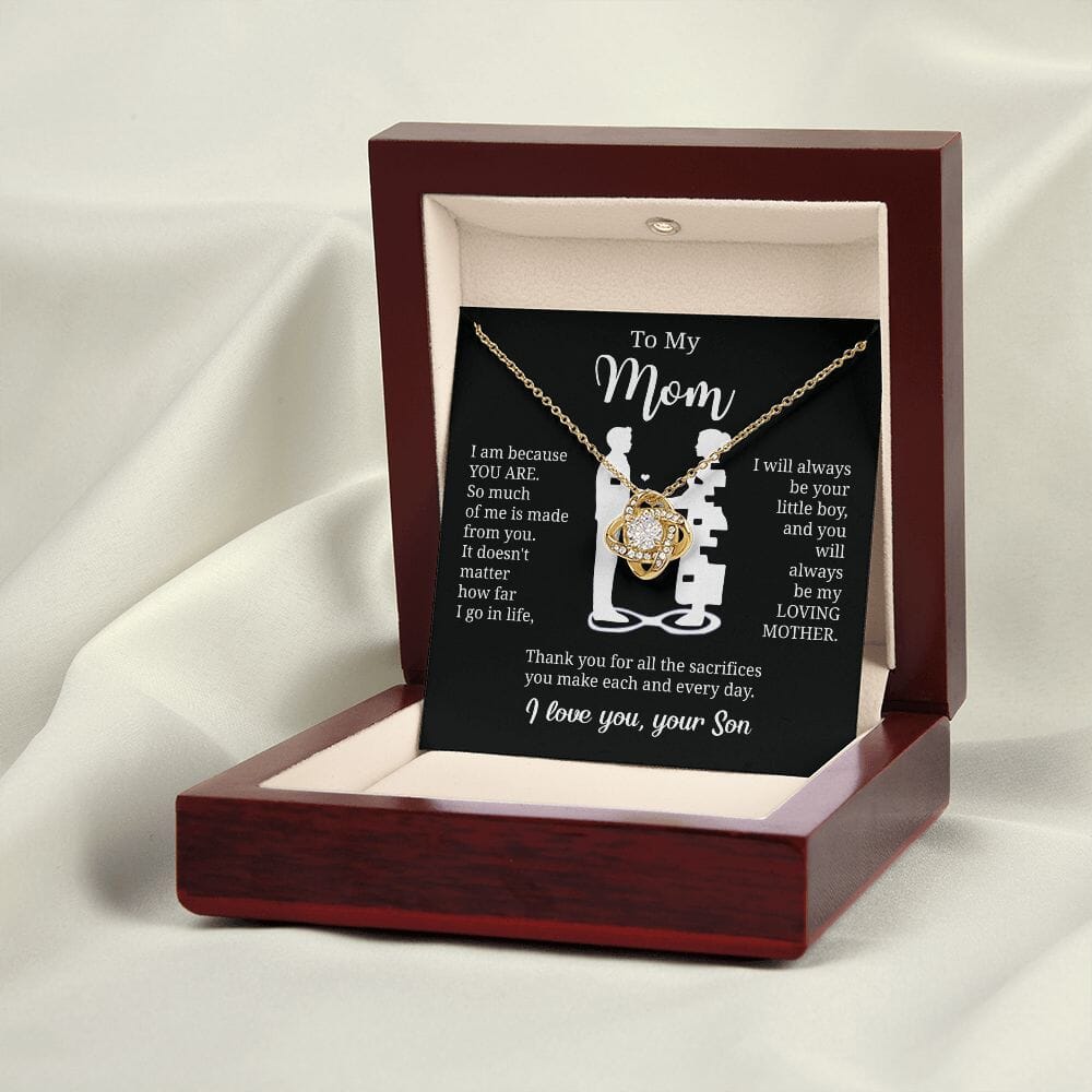Gift For Mom From Son "I Am Because You Are" Necklace Jewelry 18K Yellow Gold Finish Mahogany Style Luxury Box (w/LED)