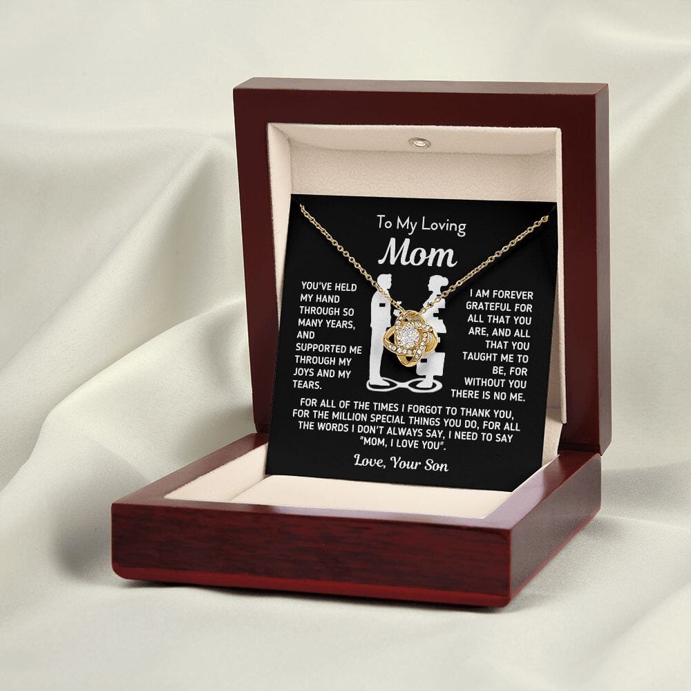 Beautiful Gift for Mom From Son "Without You There Is No Me" Necklace Jewelry 18K Yellow Gold Finish Mahogany Style Luxury Box (w/LED) 