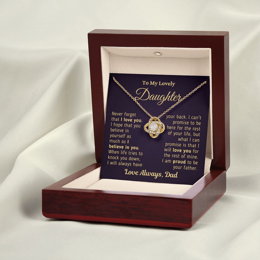 Gift for Daughter "Proud To Be Your Father" Gold Necklace Jewelry 18K Yellow Gold Finish Mahogany Style Luxury Box (w/LED)