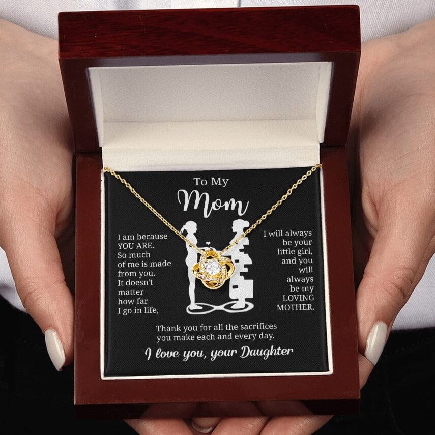 Gift For Mom From Daughter "I Am Because You Are" Necklace Jewelry 18K Yellow Gold Finish Mahogany Style Luxury Box (w/LED)