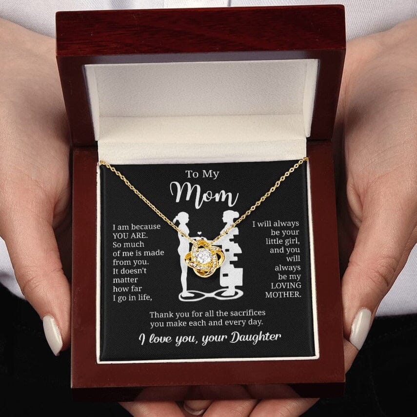 Gift For Mom From Daughter "I Am Because You Are" Necklace Jewelry 18K Yellow Gold Finish Mahogany Style Luxury Box (w/LED) 